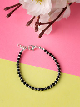 NVR - Silver Plated Black Beaded Adjustable Rakhi with Roli Chawal (Set of 2)