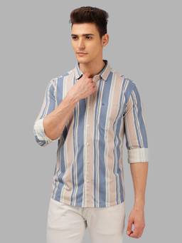 BULLMER - Trendy Blue Regular Fit Striped Causal Full Sleeve Shirt for Men