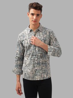 BULLMER - Trendy Beige Regular Fit Printed Causal Full Sleeve Shirt for Men
