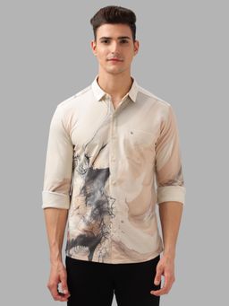 BULLMER - Trendy Beige Regular Fit Printed Causal Full Sleeve Shirt for Men