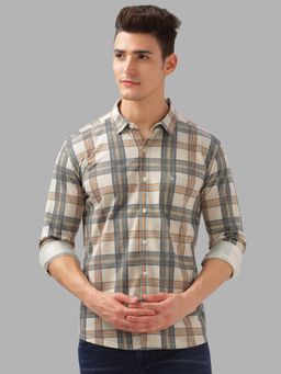 BULLMER - Trendy Cream Regular Fit Checks Causal Full Sleeve Shirt for Men