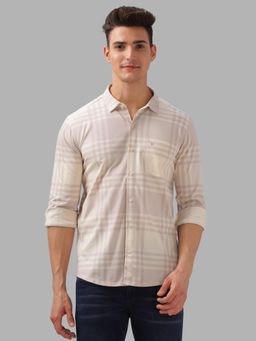 BULLMER - Trendy Beige Regular Fit Checks Causal Full Sleeve Shirt for Men