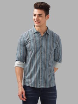BULLMER - Trendy Blue Regular Fit Striped Causal Full Sleeve Shirt for Men