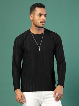 RIGO - Men Black Textured Cable Knit T-Shirt