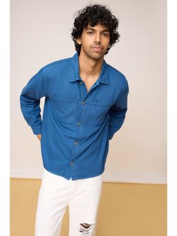 FREAKINS - Blue Mens Long Sleeve Shirt Utility Pocket