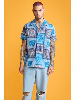 FREAKINS - Blue Bandana Print Mens Resort Shirt