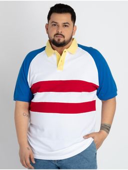 UNSIZED - White Coloblock Mens Cotton Polo T-Shirt