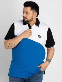 UNSIZED - Blue Coloblock Mens Cotton Polo T-Shirt