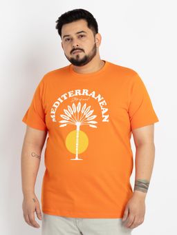 UNSIZED - Orange Printed Mens Cotton T-Shirt