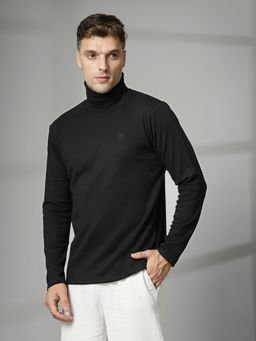 CHKOKKO - Mens Black Cotton Turtle Neck Full Sleeves T-Shirt