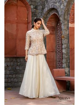 Akanksha Mago - Amina Ivory Peplum Top with Sharara (Set of 2)