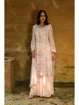 Akanksha Mago - Irana Peach Embroidered Kurta & Sharara with Dupatta (Set of 3)