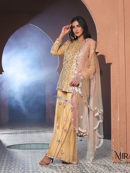 Akanksha Mago - Noori Mirror Work Jacket & Gharara with Dupatta (Set of 3)