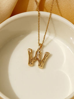 Pipa Bella by Nykaa Fashion - Gold & Black Textured W Initial Pendant and Chain