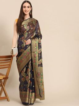 Odette - Blue Woven Organza Saree with Unstitched Blouse