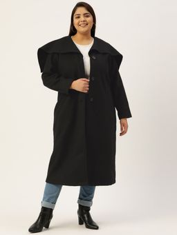 theRebelinme - Plus Size Women Black Solid Color Lapel Collar Longline Jacket