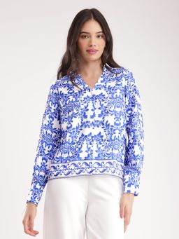 FableStreet - Blue and White Floral Shirt