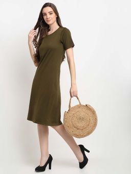 BRINNS - Olive Solid Regular Mini Dress