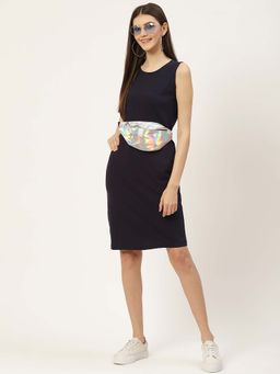 BRINNS - Navy Blue Solid Regular Knee Length Dress