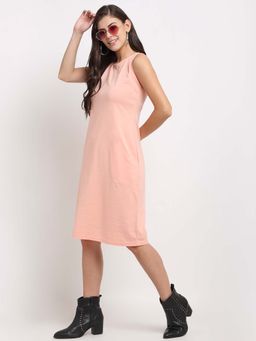BRINNS - Peach Solid Regular Knee Length Dress