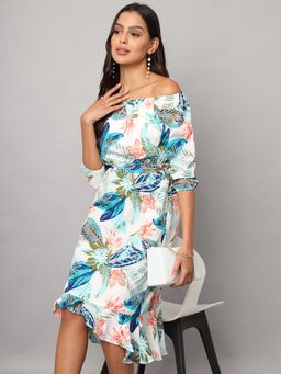 BRINNS - Multi-Color Printed Asymmetrical Knee Length Dress and Belt (Set of 2)