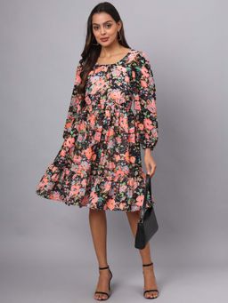 BRINNS - Multi-Color Printed Flared Knee Length Dress