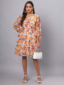 BRINNS - Multi-Color Printed Flared Knee Length Dress