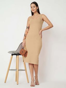 BRINNS - Beige Solid Bodycon Midi Dress