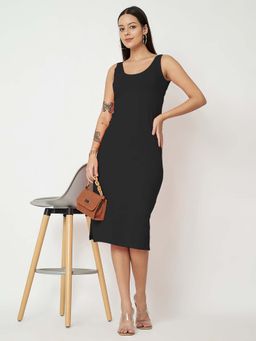 BRINNS - Black Solid Bodycon Midi Dress