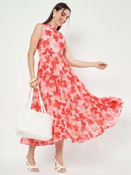 BRINNS - Red Printed Flared Midi Dress