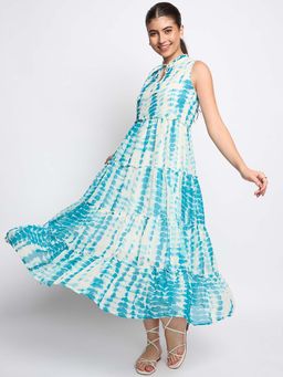 BRINNS - Blue Printed Flared Midi Dress