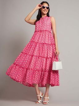 BRINNS - Pink Printed Flared Midi Dress