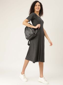 BRINNS - Charcoal Solid A-Line Midi Dress