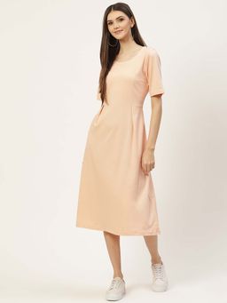 BRINNS - Peach Solid A-Line Dress