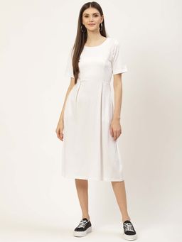 BRINNS - White Solid A-Line Dress