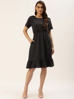 BRINNS - Charcoal Solid A-Line Knee Length Dress