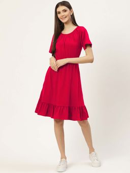 BRINNS - Magenta Solid A-Line Knee Length Dress