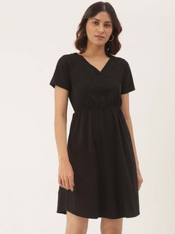 BRINNS - Black Solid A-Line Mini Dress