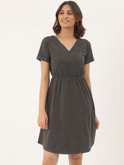 BRINNS - Charcoal Solid A-Line Mini Dress