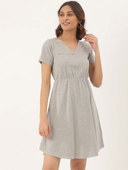 BRINNS - Grey Solid A-Line Mini Dress