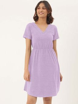 BRINNS - Lavender Solid A-Line Mini Dress