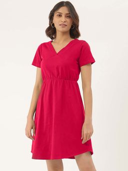 BRINNS - Magenta Solid A-Line Mini Dress