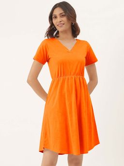 BRINNS - Orange Solid A-Line Mini Dress