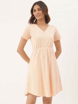 BRINNS - Peach Solid A-Line Mini Dress