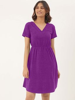BRINNS - Purple Solid A-Line Mini Dress