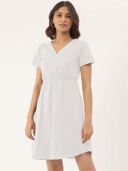 BRINNS - White Solid A-Line Mini Dress