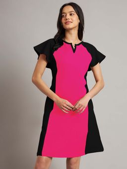 BRINNS - Peach Colorblock Regular Knee Length Dress