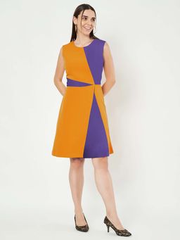BRINNS - Blue Colorblock Regular Knee Length Dress