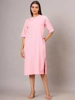 BRINNS - Pink Solid Relaxed Midi Dress