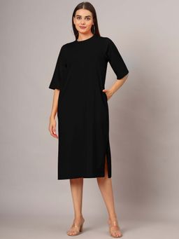BRINNS - Black Solid Relaxed Midi Dress